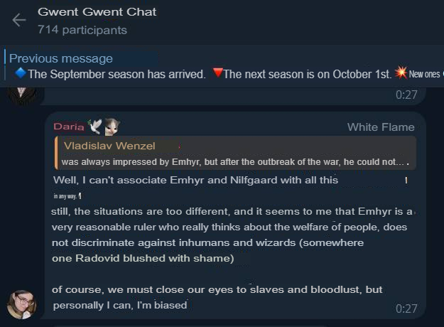 Translated from Russian by an automatic translator: https://t.me/gwent_ru/1618211 | https://web.archive.org/web/20250917230146/https://t.me/gwent_ru/1618211