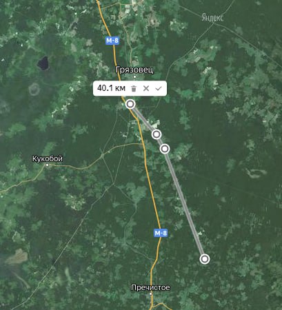 Гипотетический прямой путь от Спасо-Преображенского Геннадиевого монастыря, до Корнилие-Комельского монастыря. 